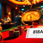 Exciting casino scene showcasing the thrill of gambling at a poker table, featuring 88AA betting slip and vibrant atmosphere.