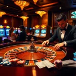 Experience thrilling gameplay at 8XBET casino, with a glamorous roulette table filled with vibrant chips and players.