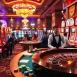 8XBET casino floor featuring excited players at slot machines and roulette tables.