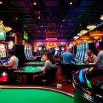 Exciting casino scene showcasing TV88 on slot machines while players enjoy poker and roulette.