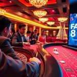 Experience the thrill of FA88 as players engage at a bustling roulette table in a luxurious casino.