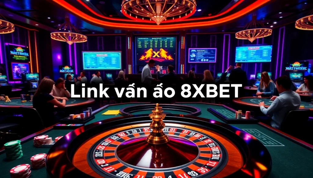 Link vào 8XBET enhances casino excitement with vibrant games at a roulette table surrounded by celebrating players.