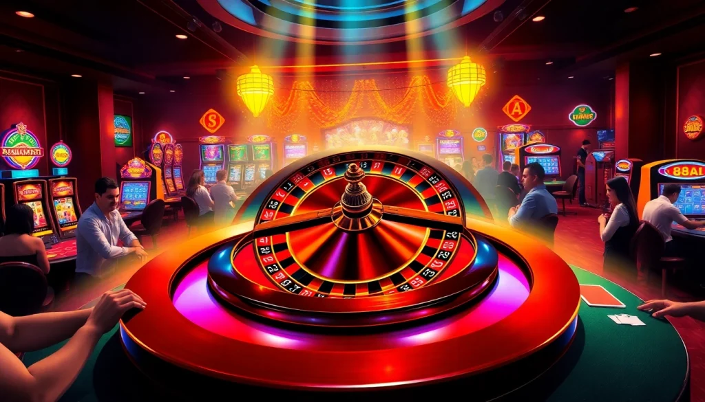 Players enjoying intense gambling action at a casino table featuring 88AA-themed poker chips and cards.